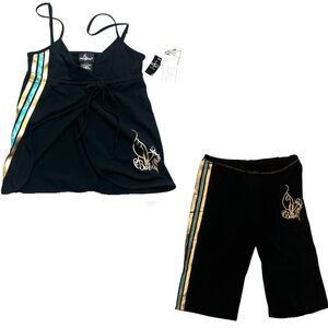 SOLD Black gold and blue pin striped Y2K sportswear set